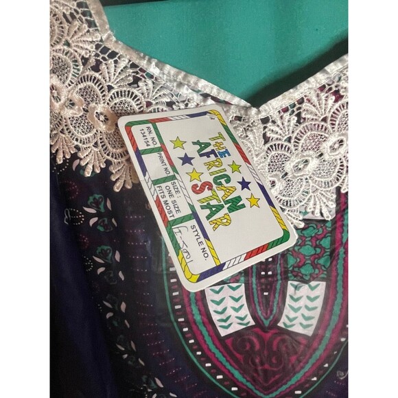 The African Star Traditional Unisex Dashiki Navy Blue w/White Lace New Tags OSFM - Picture 6 of 8